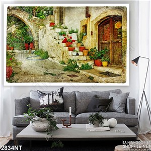 Tranh những chậu hoa trên lối cầu thang