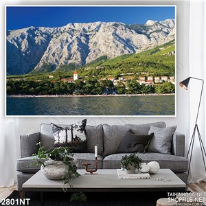 Tranh những ngọn núi tuyết bên đồi xanh