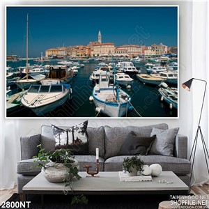 Tranh những con tàu tấp nập trên biển