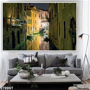 Tranh dòng sông bên trong thành phố 3d