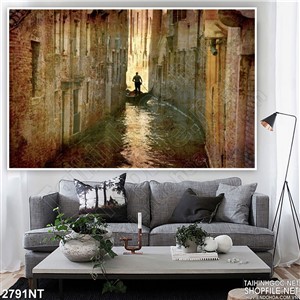 Tranh con sông hẹp giữa hai tường thành