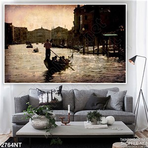 Tranh lái đò trên sông thành phố