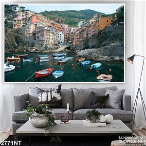 Tranh những con thuyền giữa 2 sường núi