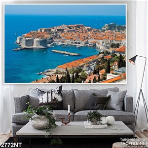 Tranh thành phố biển xanh mộng mơ 3d