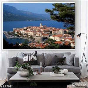 Tranh thành phố giữa mặt biển in uv