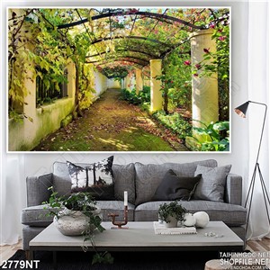 Tranh con đường rập đầy hoa dây leo