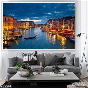 Tranh dòng sông đêm trong thành phố