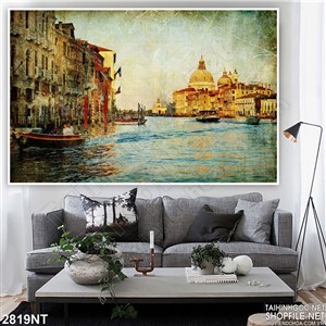 Tranh thành phố trên dòng sông rộng