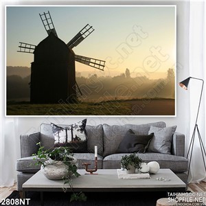 Tranh cối xay gió trong ánh hoàng hôn