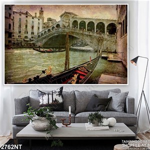 Tranh cây cầu cổ hùng vĩ