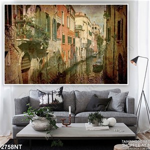 Tranh thành phố sát dòng sông treo tường