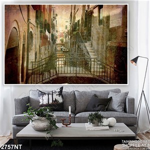 Tranh cây cầu nối đôi bờ thành phố