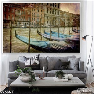 Tranh những con thuyền neo bờ in uv