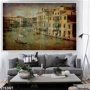 Tranh thành phố nằm giữa dòng sông