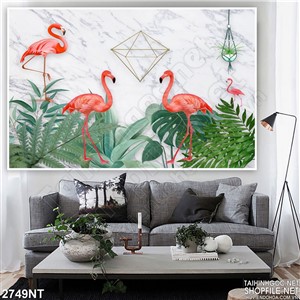 Tranh đàn cò đỏ kiếm mồi