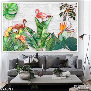 Tranh đôi cò trên tán lá in uv