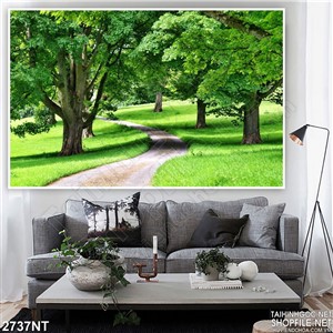 Tranh đường mòn trong rừng cỏ xanh