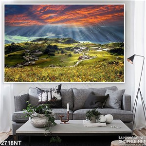 Tranh bầu trời đỏ trên cánh đồng