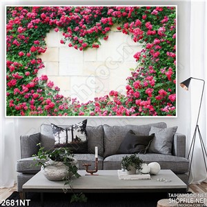 Tranh bức tường hoa hồng tạo hình trái tim