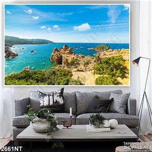 Tranh đảo nhỏ trên biển xanh in uv