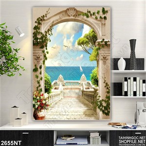 Tranh cánh cổng lâu đài nhìn ra biển lớn