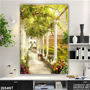 Tranh dàn dây leo trên lối hàng lang 3d