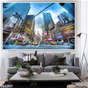 Tranh thành phố hiện đại đông đúc