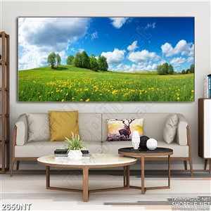 Tranh đồng cỏ hoa vàng trên đồi