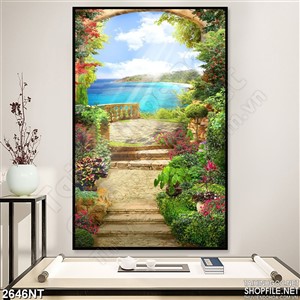 Tranh cánh cửa nhìn ra biển lớn 3d