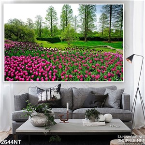 Tranh  đồng hoa tulip bên thảm cỏ xanh