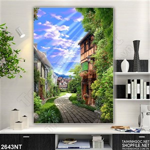 Tranh ánh nắng chiếu sáng những ngôi nhà