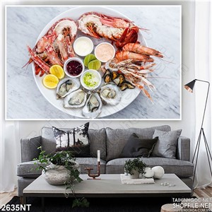Tranh đĩa hải sản tươi