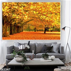 Tranh rừng cây rụng lá vàng treo tường