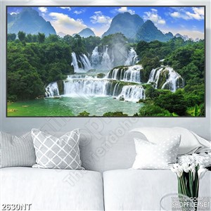 Tranh khung cảnh thác nước đổ sông xanh