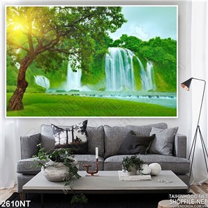 Tranh những dòng thác bên gốc cây