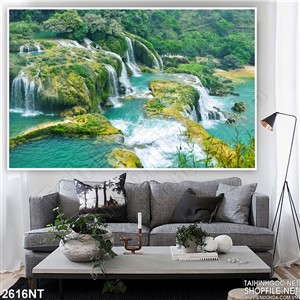Tranh con thác trên đỉnh núi hùng vĩ