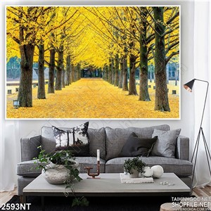 Tranh hàng cây vàng rụng lá mùa thu