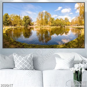 Tranh hàng cây in mặt hồ in uv