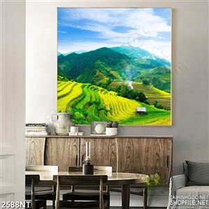 Tranh khung cảnh đồi ruộng chín vàng