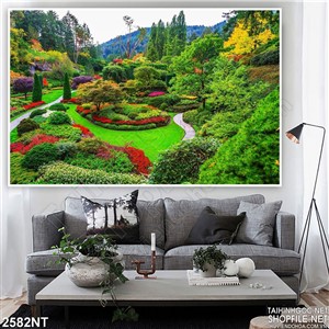 Tranh khu vườn cây và hoa bát ngát