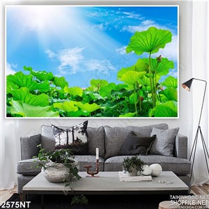 Tranh đầm sen vươn cao in uv