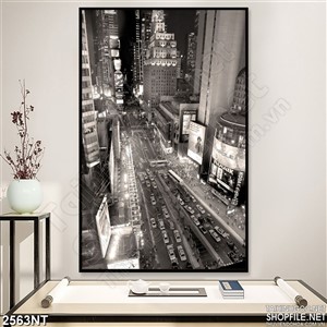 Tranh thành phố trên nền đen trắng 3d