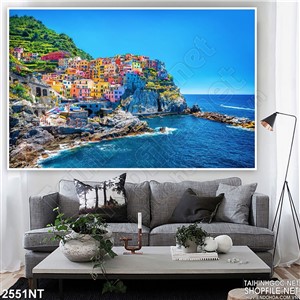 Tranh khu nhà bên mõn đá trên biển