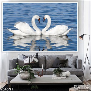 Tranh đôi thiên nga trên mặt nước