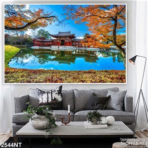 Tranh phong cảnh trước chùa 3d