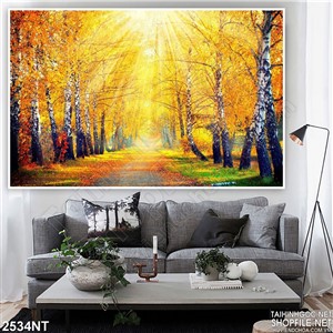 Tranh con đường bên hàng cây rụng lá