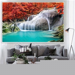 Tranh dòng suối xanh trong rừng đỏ