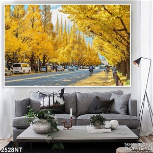 Tranh những hàng cây vàng hai bên đường
