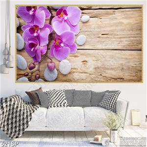 Tranh spa cành lan và đá cuội