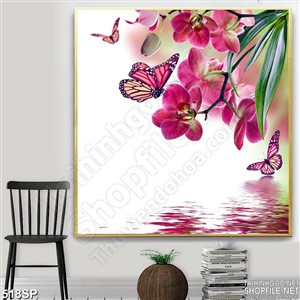 Tranh hoa lan xanh thấm nước